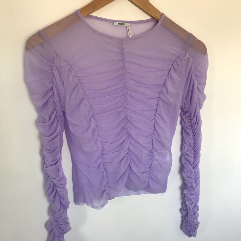Violet Mesh Ruched Top - Picture 1 of 4